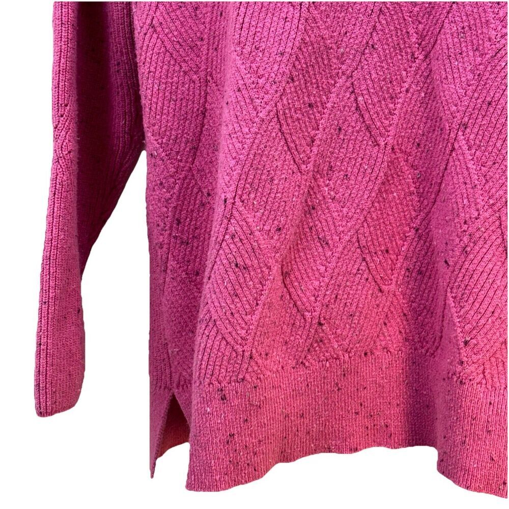 TALBOTS Cowl Knit Sweater Sz Large Pink Speckled Knit Cotton Blend Diamond Tweed - Picture 7 of 13